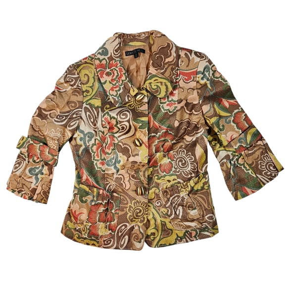 Lafayette 148 Floral Print Blazer Sz 8 Peter Pan Collar Button Up Boho Work READ - Picture 5 of 16